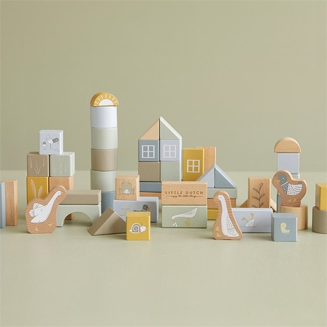 Little Dutch Wooden Blocks in a Bucket - Blue