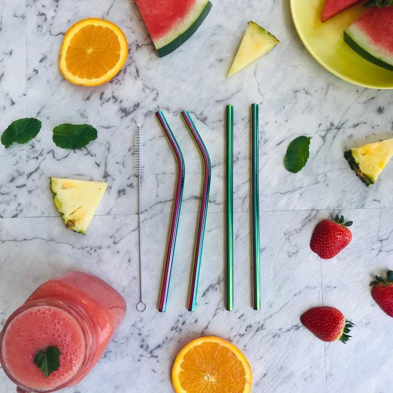 Montii Co.Rainbow Stainless Steel Straws- 4 pack + Straw brush