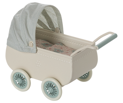 Maileg Pram with baby mouse - Mint (New 2025)