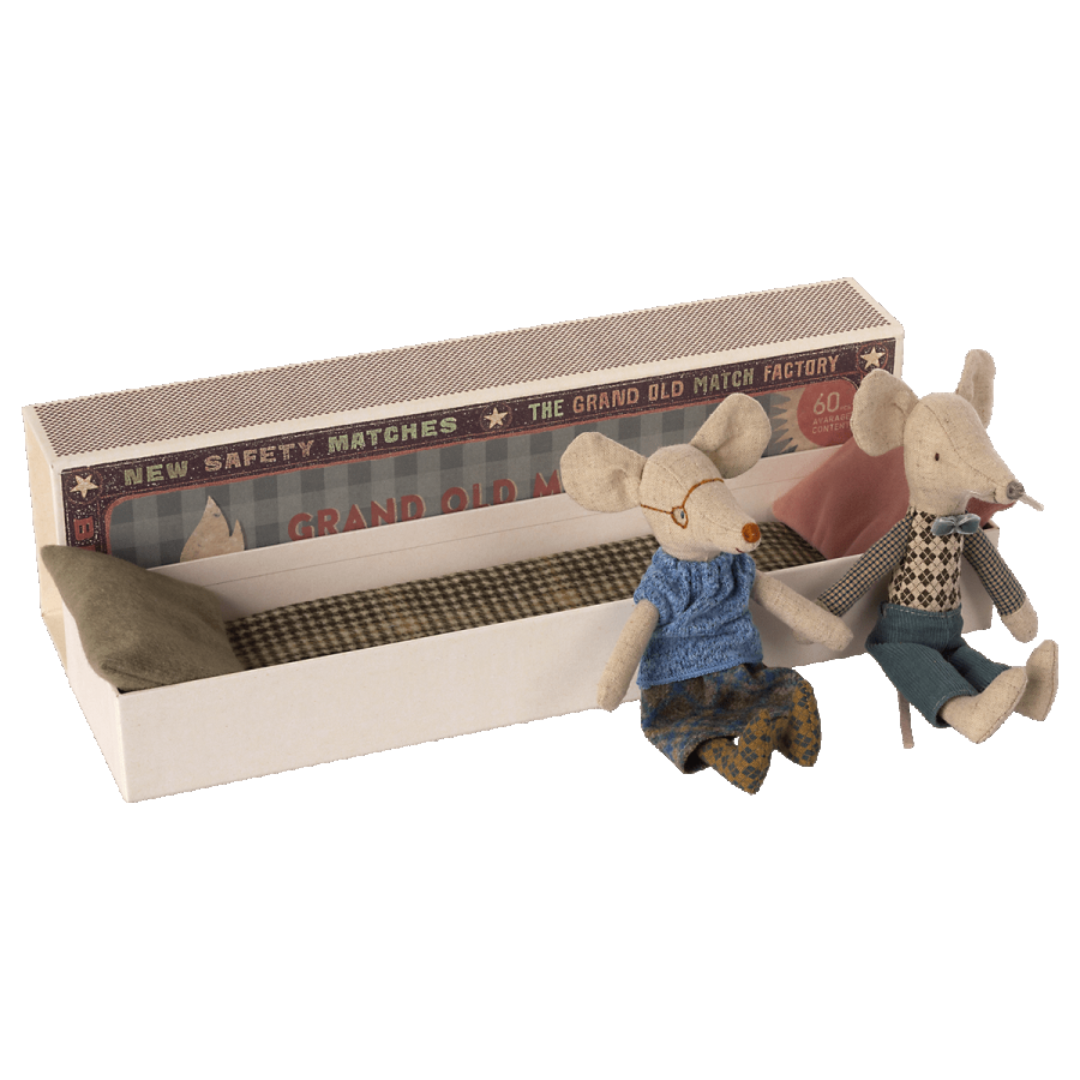 Maileg Grandma and Grandpa Mice in a Matchbox