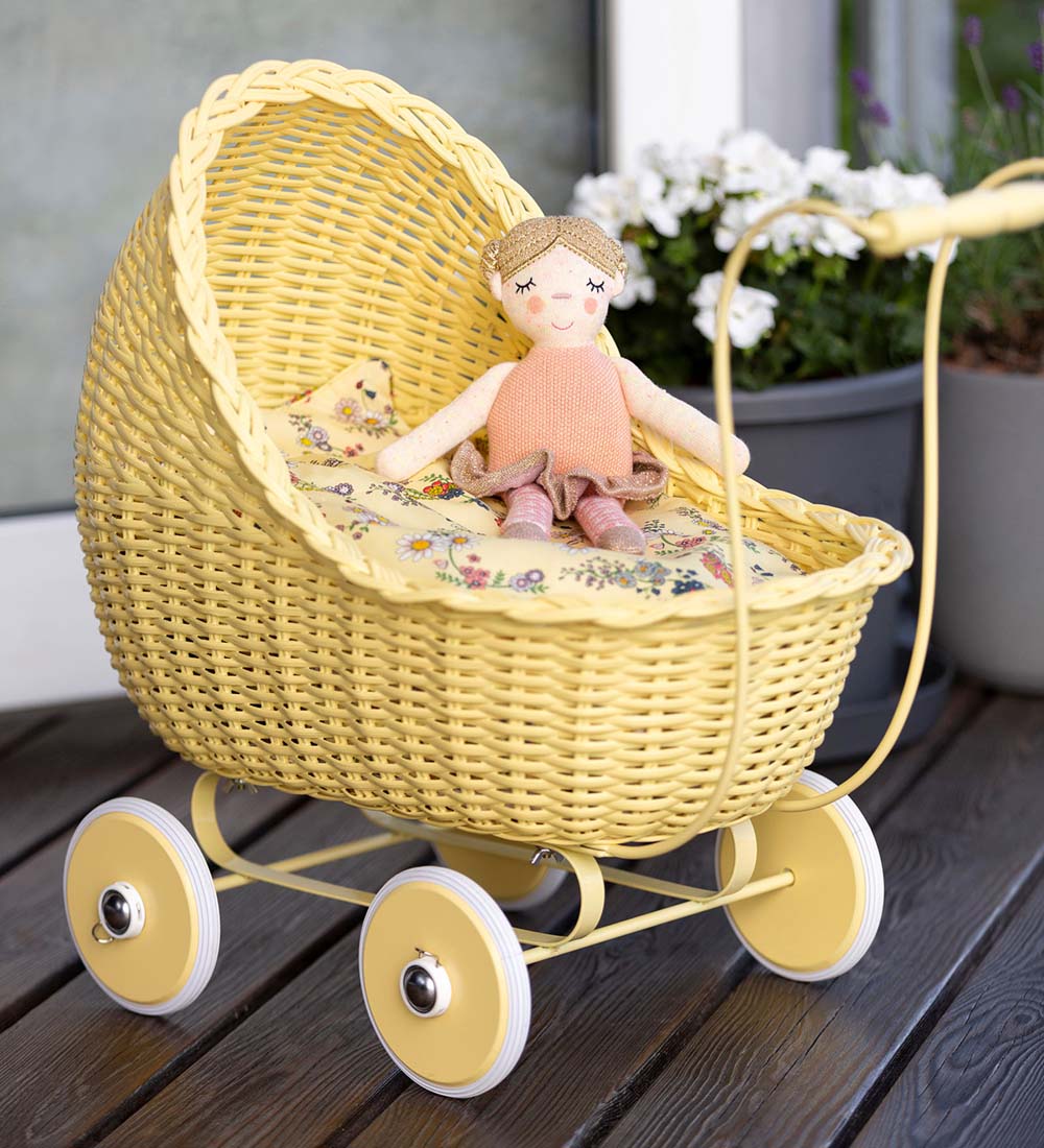 SmallStuff Wicker Stroller - Soft Yellow