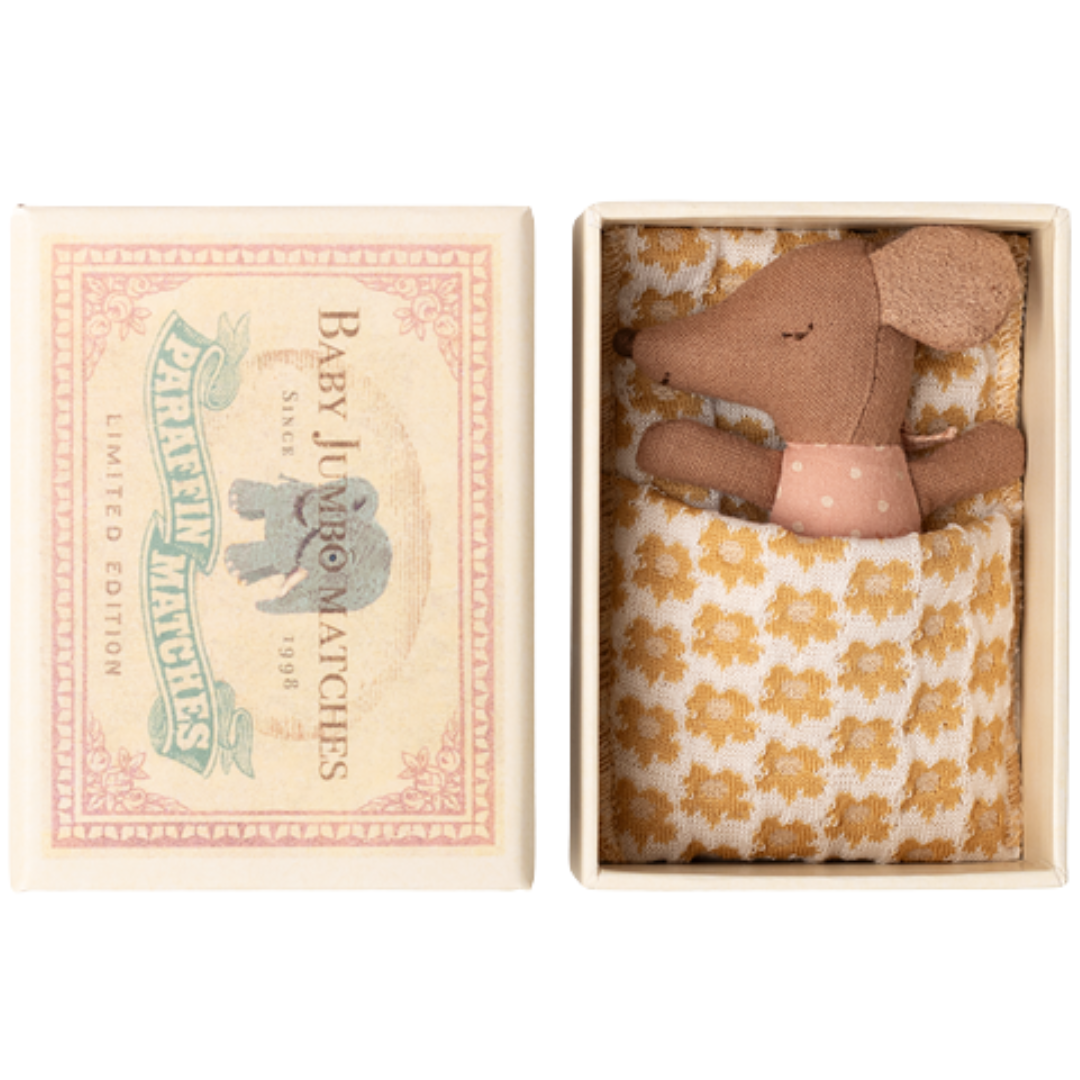 Maileg Sleepy/ Wakey Baby Mouse in matchbox - Rose (New 2025)