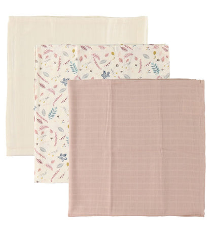 Muslin Cloth 3-pack - Mix Pressed Leaves Rose, Dusty Rose, Creme White