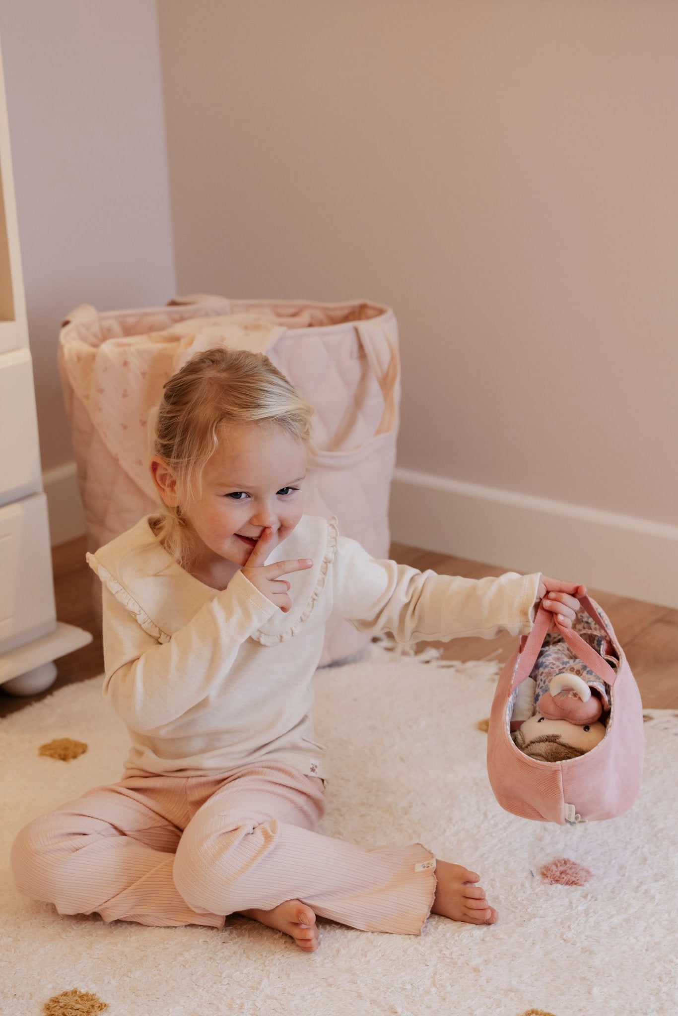 NEW Baby Doll Rosa in Basket