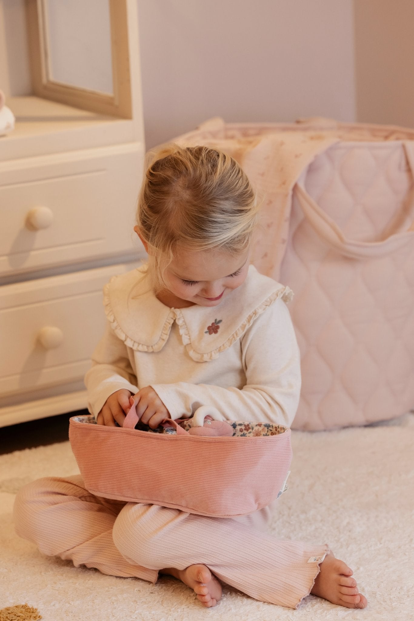 NEW Baby Doll Rosa in Basket