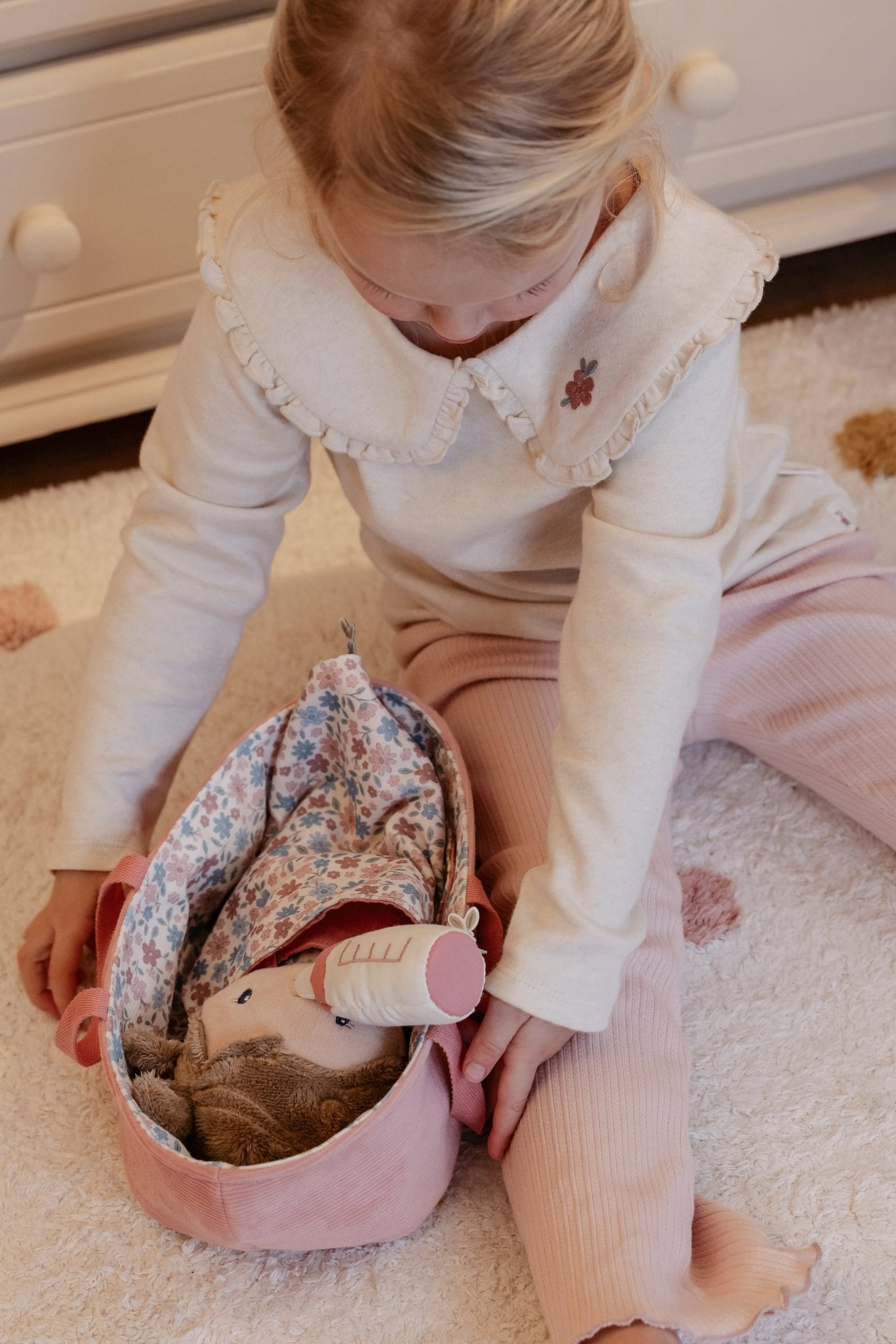 NEW Baby Doll Rosa in Basket