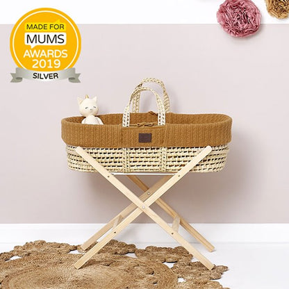 Natural Organic Knitted Moses Basket &amp; Mattress - Honey