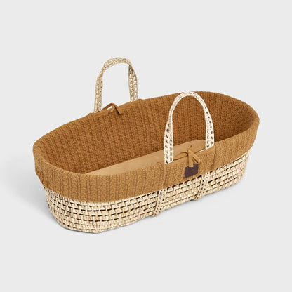 Natural Organic Knitted Moses Basket &amp; Mattress - Honey