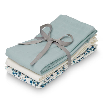 Muslin Cloth 3-pack - Mix Fiori, Petroleum, Creme White