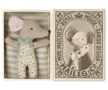 Maileg Sleepy/ Wakey Baby Mouse in matchbox - Blue (NEW 2022)